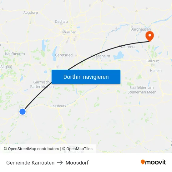 Gemeinde Karrösten to Moosdorf map
