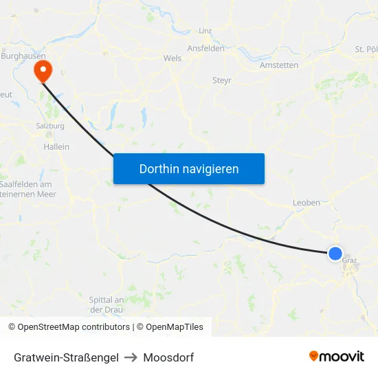 Gratwein-Straßengel to Moosdorf map