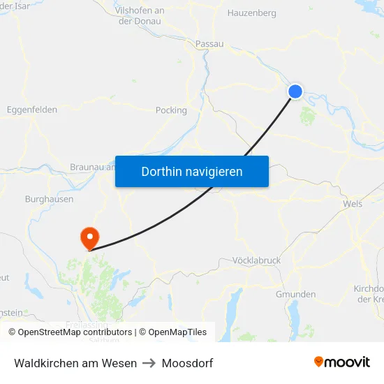 Waldkirchen am Wesen to Moosdorf map