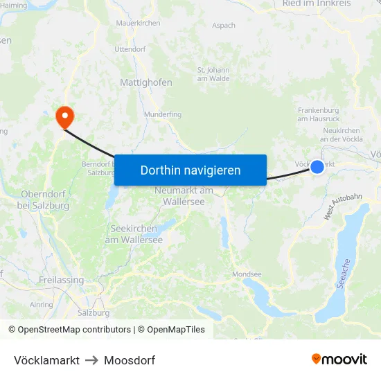 Vöcklamarkt to Moosdorf map