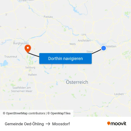 Gemeinde Oed-Öhling to Moosdorf map