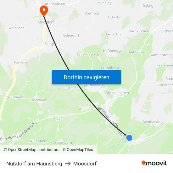 Nußdorf am Haunsberg to Moosdorf map