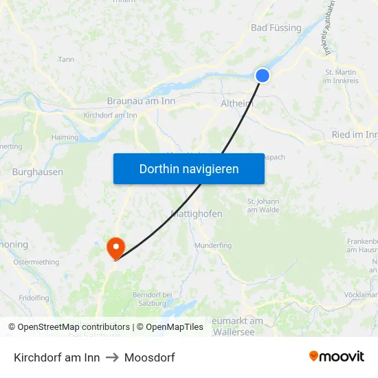 Kirchdorf am Inn to Moosdorf map