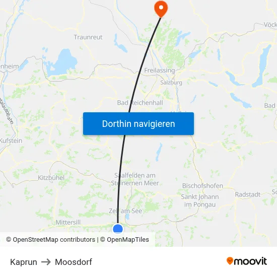 Kaprun to Moosdorf map
