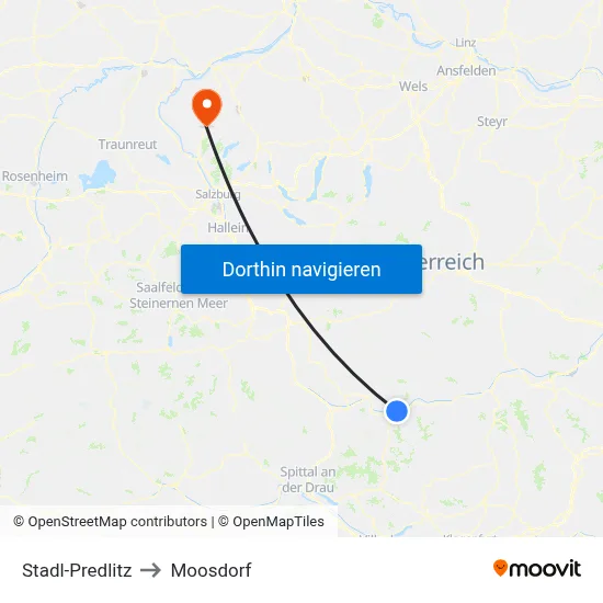 Stadl-Predlitz to Moosdorf map