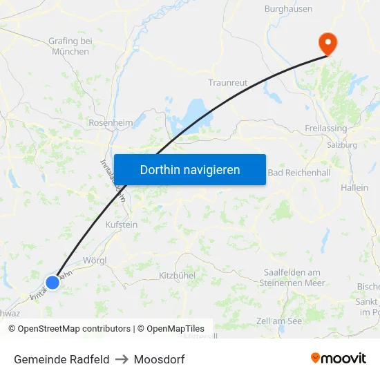 Gemeinde Radfeld to Moosdorf map