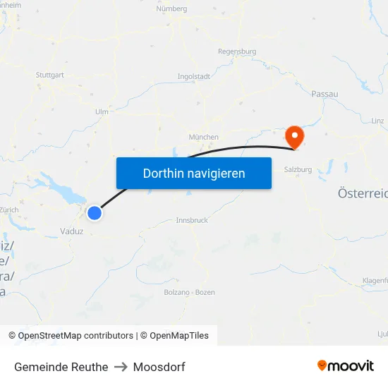 Gemeinde Reuthe to Moosdorf map