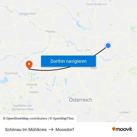 Schönau Im Mühlkreis to Moosdorf map