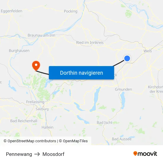 Pennewang to Moosdorf map