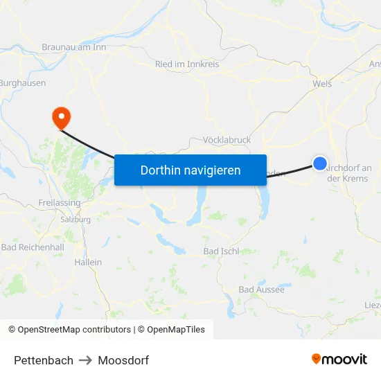 Pettenbach to Moosdorf map