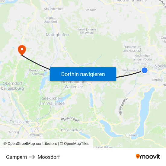 Gampern to Moosdorf map