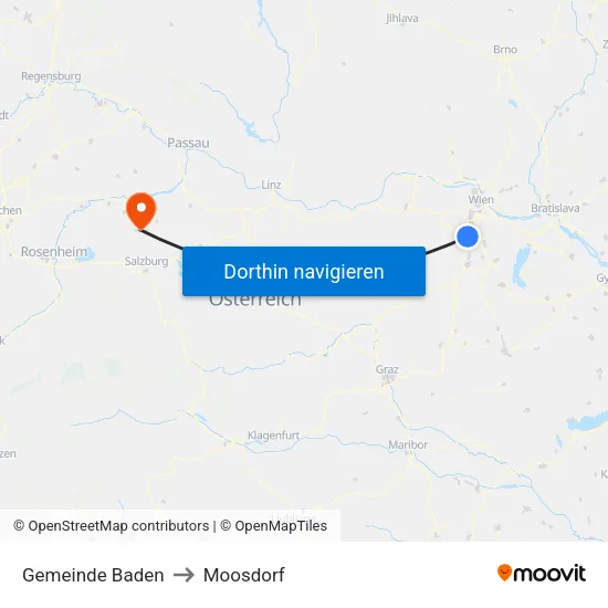 Gemeinde Baden to Moosdorf map
