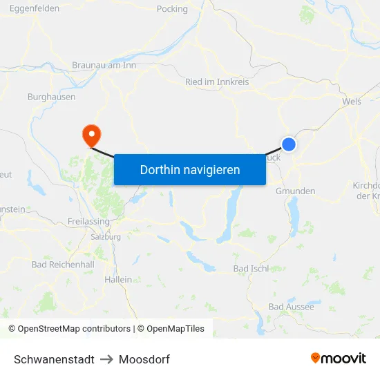 Schwanenstadt to Moosdorf map