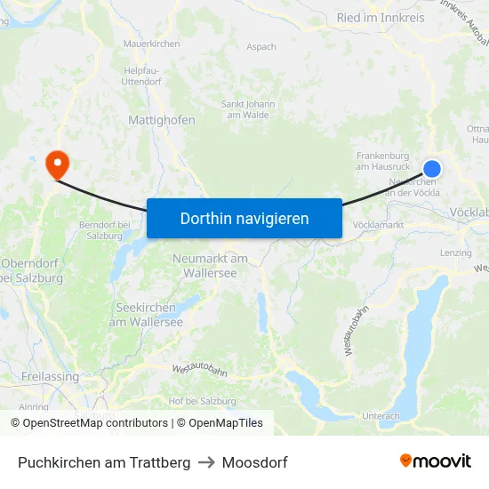 Puchkirchen am Trattberg to Moosdorf map