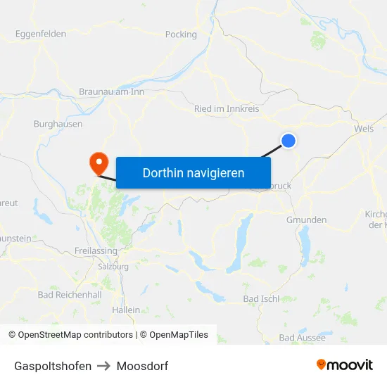 Gaspoltshofen to Moosdorf map