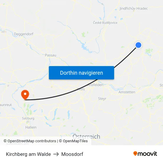 Kirchberg am Walde to Moosdorf map