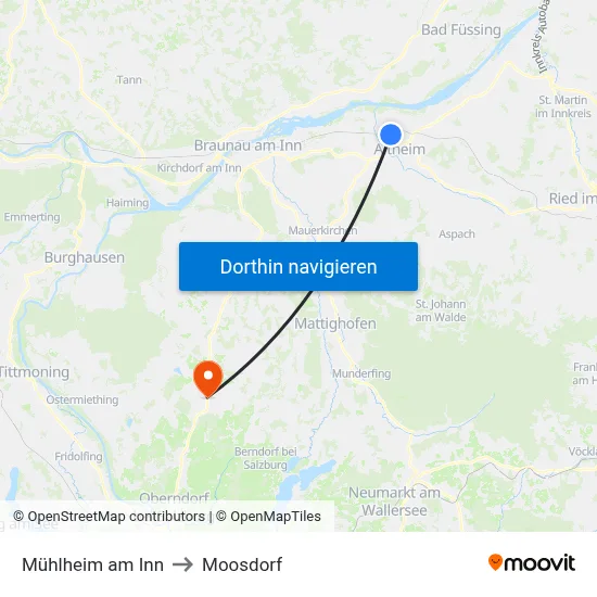 Mühlheim am Inn to Moosdorf map