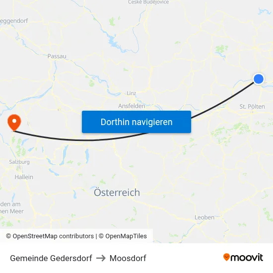 Gemeinde Gedersdorf to Moosdorf map