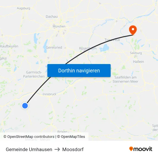 Gemeinde Umhausen to Moosdorf map