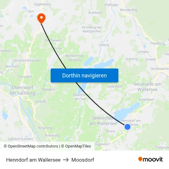 Henndorf am Wallersee to Moosdorf map
