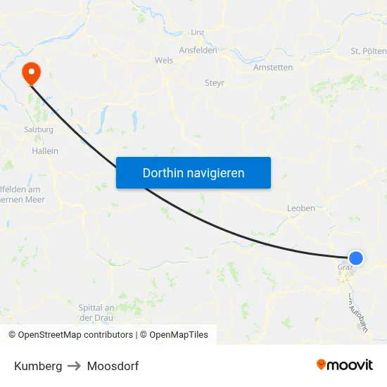 Kumberg to Moosdorf map