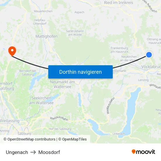 Ungenach to Moosdorf map