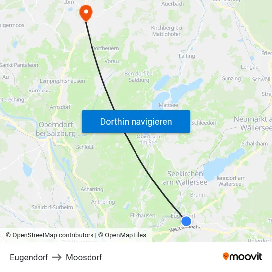 Eugendorf to Moosdorf map