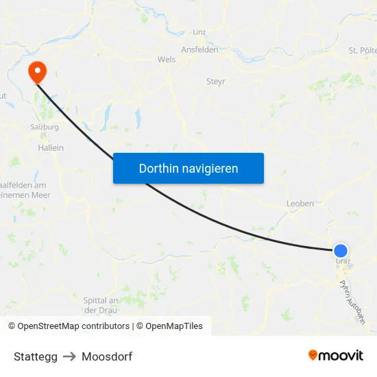 Stattegg to Moosdorf map