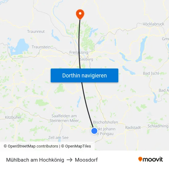 Mühlbach am Hochkönig to Moosdorf map