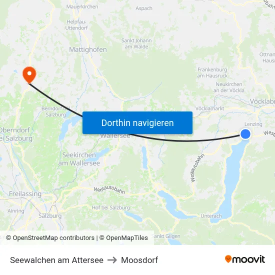 Seewalchen am Attersee to Moosdorf map