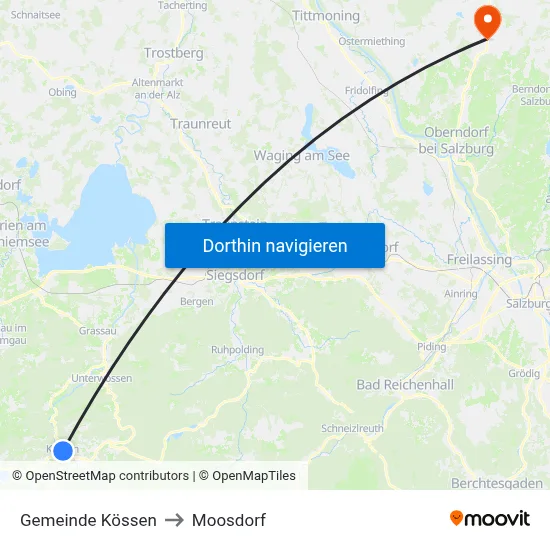 Gemeinde Kössen to Moosdorf map