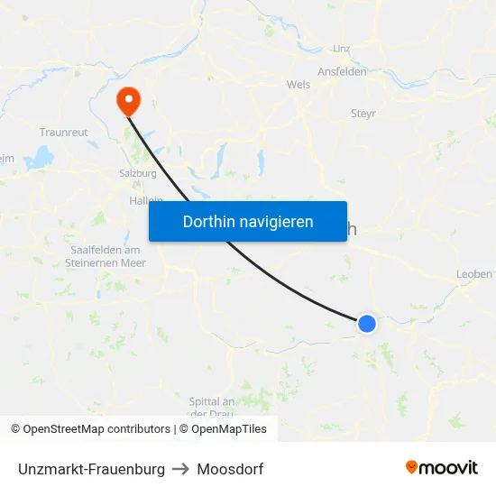 Unzmarkt-Frauenburg to Moosdorf map