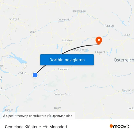 Gemeinde Klösterle to Moosdorf map