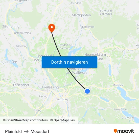 Plainfeld to Moosdorf map