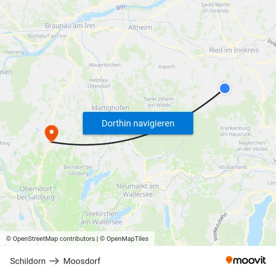 Schildorn to Moosdorf map