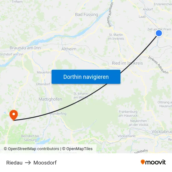 Riedau to Moosdorf map