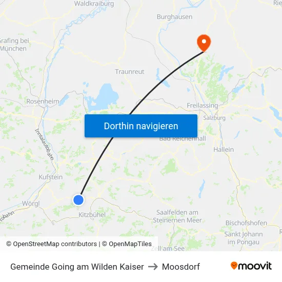 Gemeinde Going am Wilden Kaiser to Moosdorf map