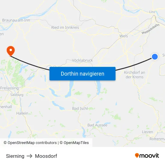 Sierning to Moosdorf map