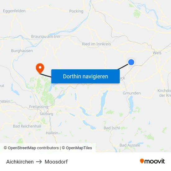 Aichkirchen to Moosdorf map