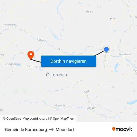 Gemeinde Korneuburg to Moosdorf map