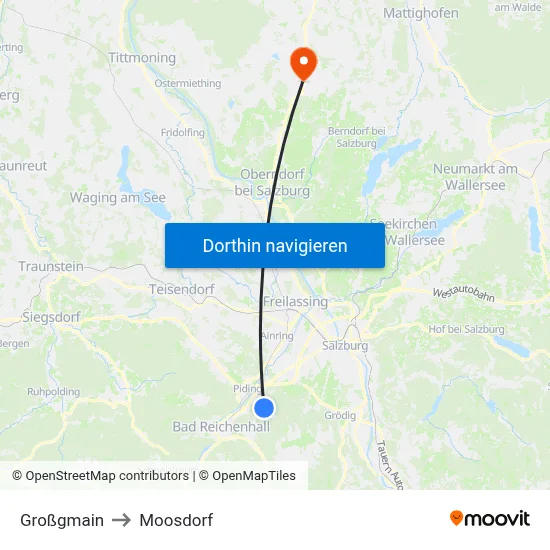 Großgmain to Moosdorf map