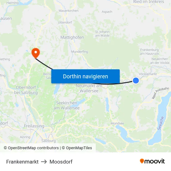 Frankenmarkt to Moosdorf map