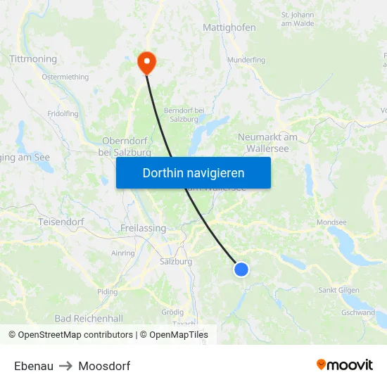 Ebenau to Moosdorf map