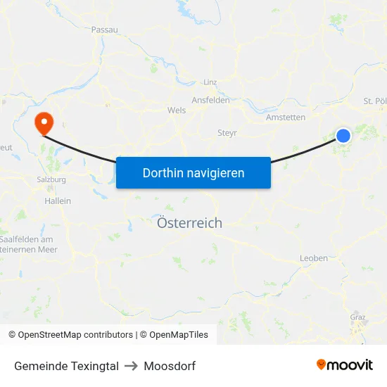 Gemeinde Texingtal to Moosdorf map