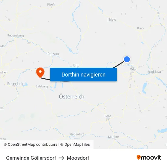 Gemeinde Göllersdorf to Moosdorf map