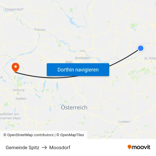 Gemeinde Spitz to Moosdorf map