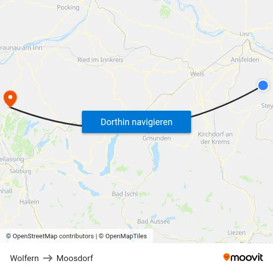 Wolfern to Moosdorf map