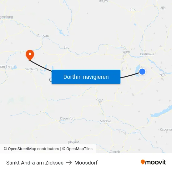 Sankt Andrä am Zicksee to Moosdorf map