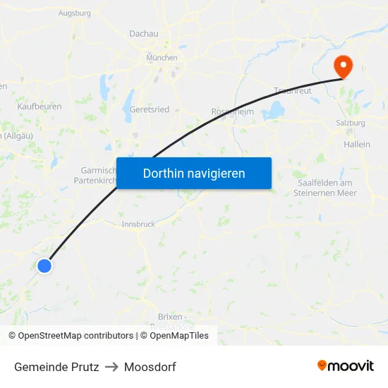 Gemeinde Prutz to Moosdorf map