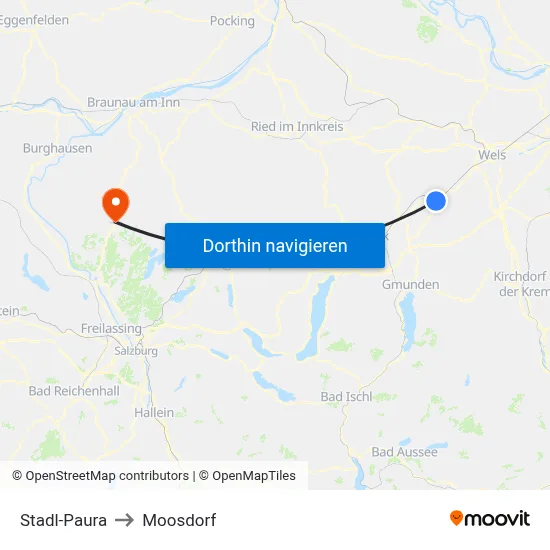 Stadl-Paura to Moosdorf map